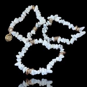 Elegant White and Gold Beaded Bracelet Set